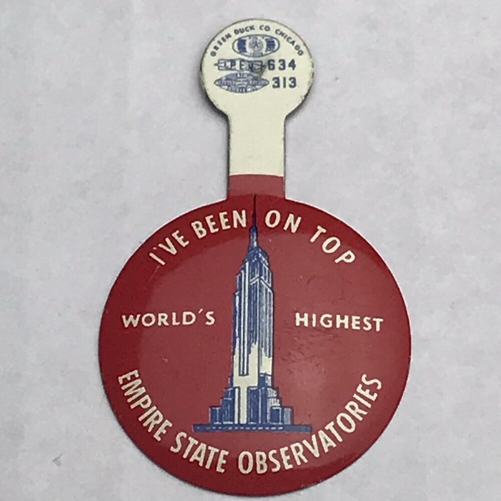 Empire State Observatories Vintage Fold Over Pin Clip Button Souvenir New York